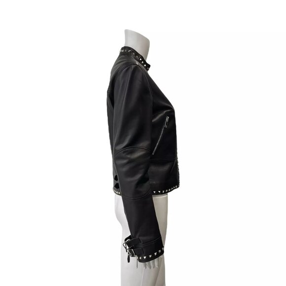 $6490 04. Valentino Black Leather Rockstud Embellished Short Jacket size 6 Moto - Picture 7 of 16